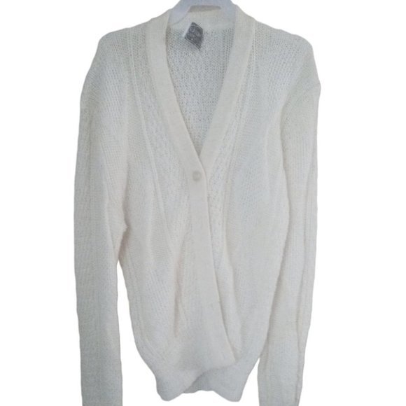 Vintage WPL‎ Cream Button Down 12081 Knit Wool Blend Tunic Cozy Cardigan Size PL - Picture 1 of 4